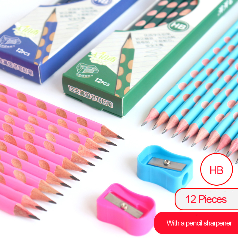 12 unids/caja HB Kawaii de madera lápices de plomo creativa agujero lápiz para chico de la Oficina de la escuela suministros novedad papelería suministros