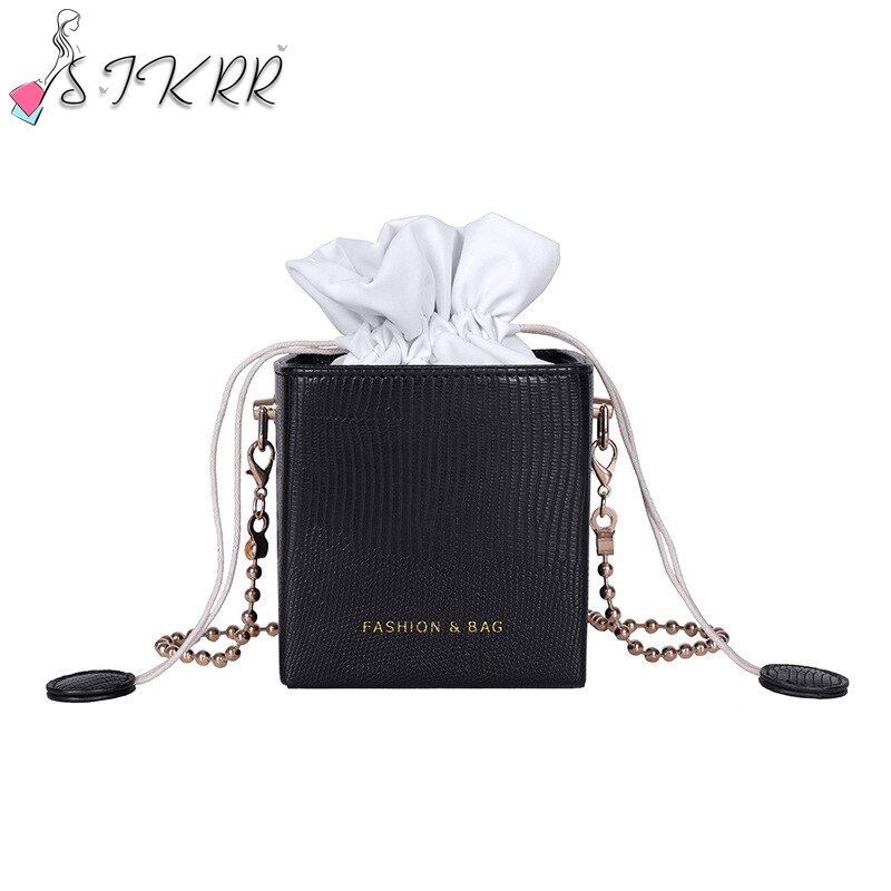 S.ikrr trekkoord emmer tas ketting doos mini tas dames luxe handtassen damestassen handtas dames schoudertas: Zwart