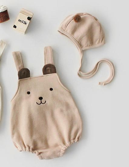 2021 New Baby body simpatico orso tuta cappello cartone animato senza maniche ragazzo tuta top moda ragazze tutina cotone vestiti infantili: brown / 6M  66cm