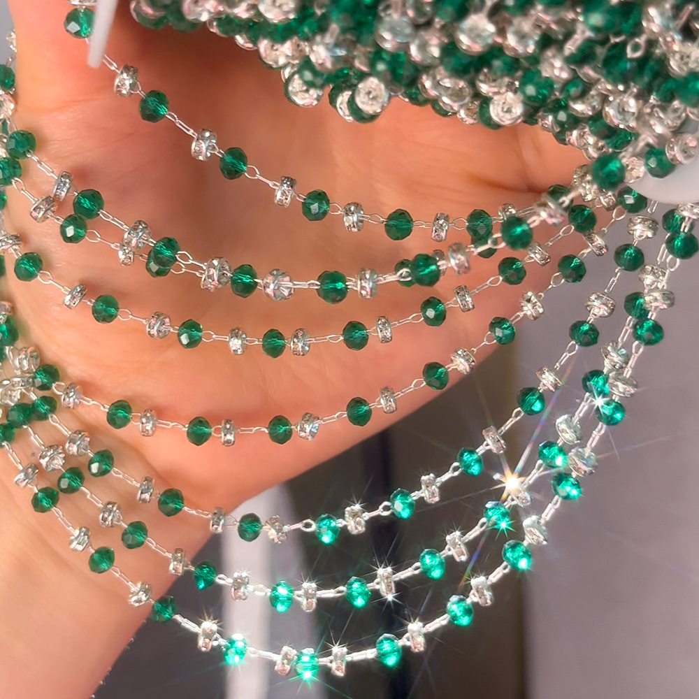 0,5 M 1M 2M bola de cristal roja cadena con cuentas cuentas de vidrio collar cadena accesorios para la fabricación de joyas componentes manualidades suministros DIY: 14 mm / Verde militar