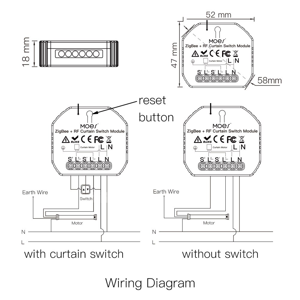 Módulo de interruptor de cortina inteligente Moes ZigBee RF433, para persiana enrollable motorizada, Motor 2MQTT, Tuya, APP inteligente Alexa y Google Home