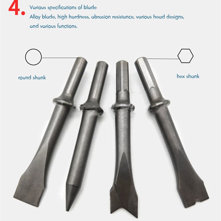 Heavy Duty Air Hammer with Round & Hex Chisels, 1/4'' Air Screw, 4500rpm, 150mm Storke, Pneumatic Chisel Shovel Hammer Drills