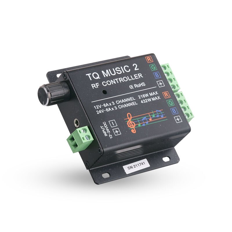 DC12V DC24V LED RGB strip light controller with music rhythm control function, 2.4G RF remote controller, with AUX input