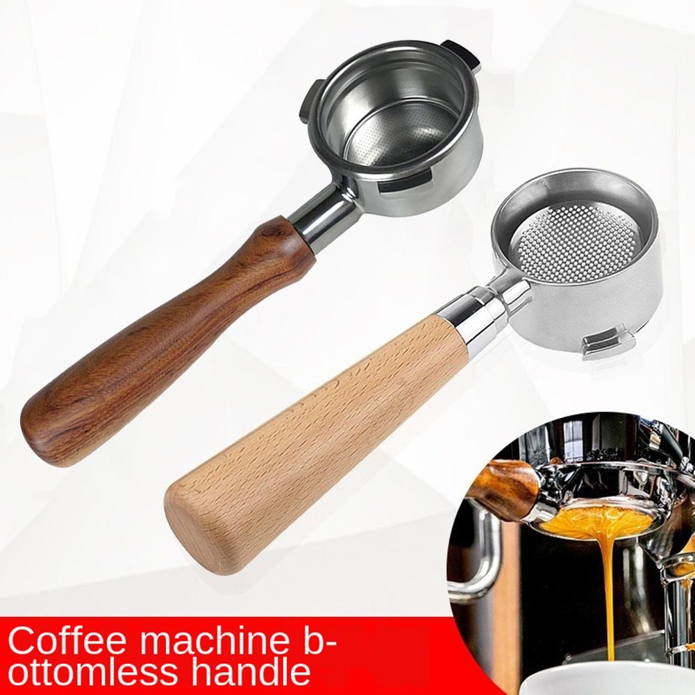 1Pc 51/58Mm Rvs Koffie Machine Bodemloze Filterhouder Filterhouder Espresso Koffie Maken Houten Handvat Filter