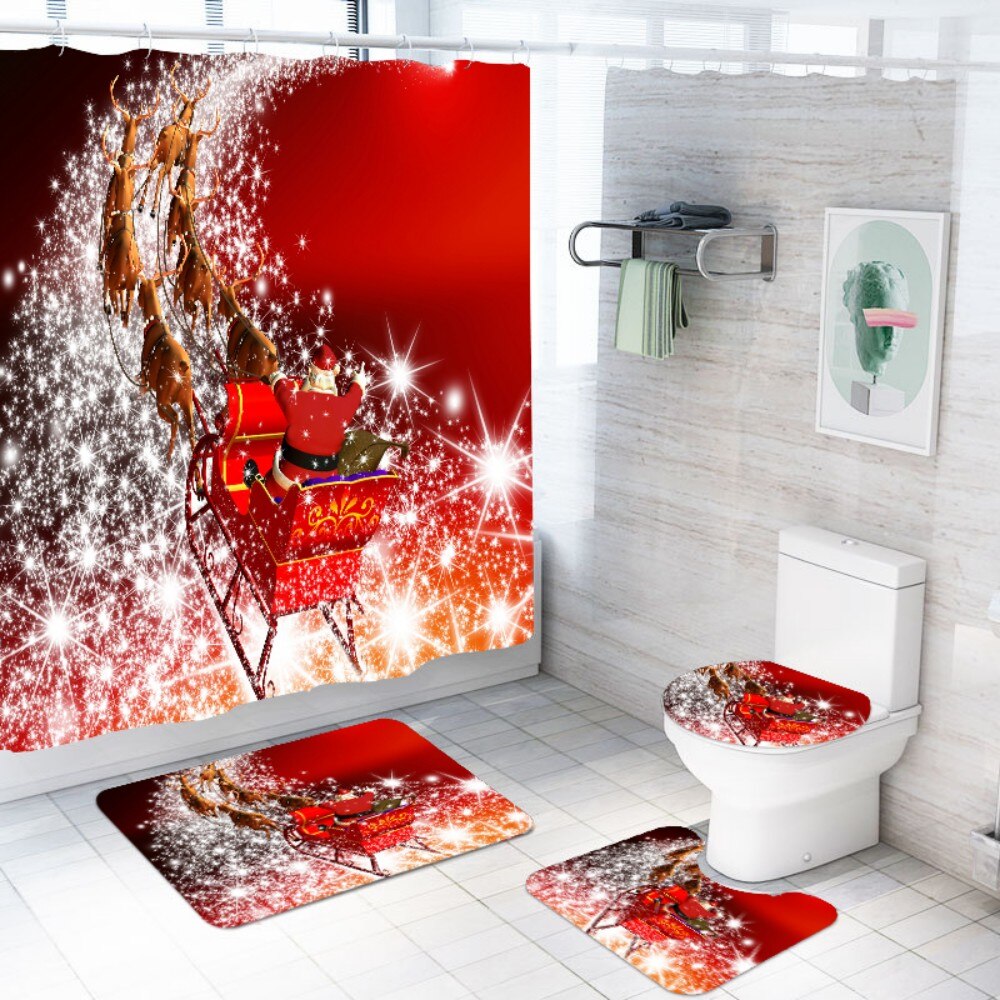 180 x 180cm bruseforhæng piedestal tæppe låg toiletbetræk måtte skridsikker bademåtte sæt badeværelse 3/4 stykke glædelig jul badetæppe sæt
