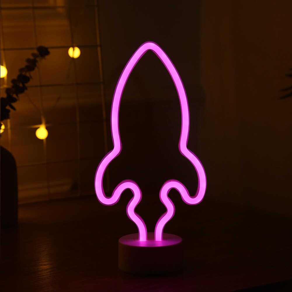 Rocket Vorm Led Neon Licht Twee-Kleur Neon Light Wanddecoratie Party Bruiloft Decoratie Kerst Cadeau Neon licht: pink