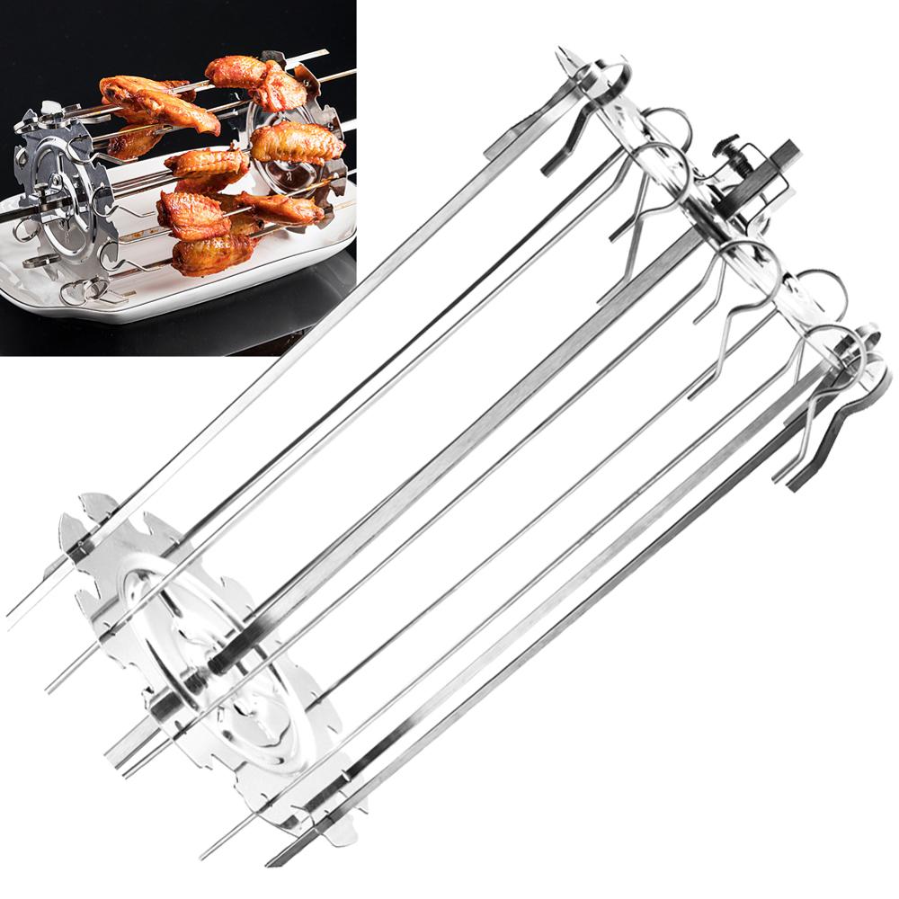 10 fork BBQ Steel Metal Roaster Rotisserie Skewers Needle Cage Oven Kebab Maker Grill Barbecue Supplies