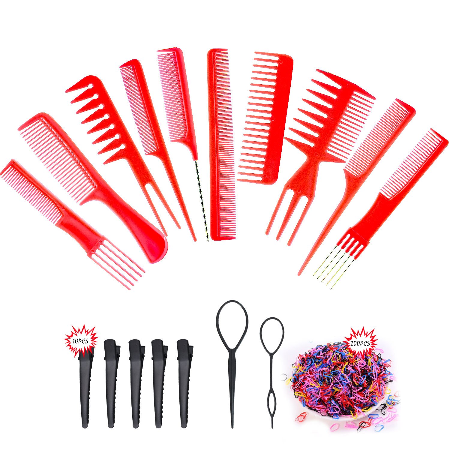 Hairdressing Combs Set Stylist Portable Tool Anti-static Detangler Comb Barber Styling Tool Hair Brush Woman Men Pink Set Comb: red set