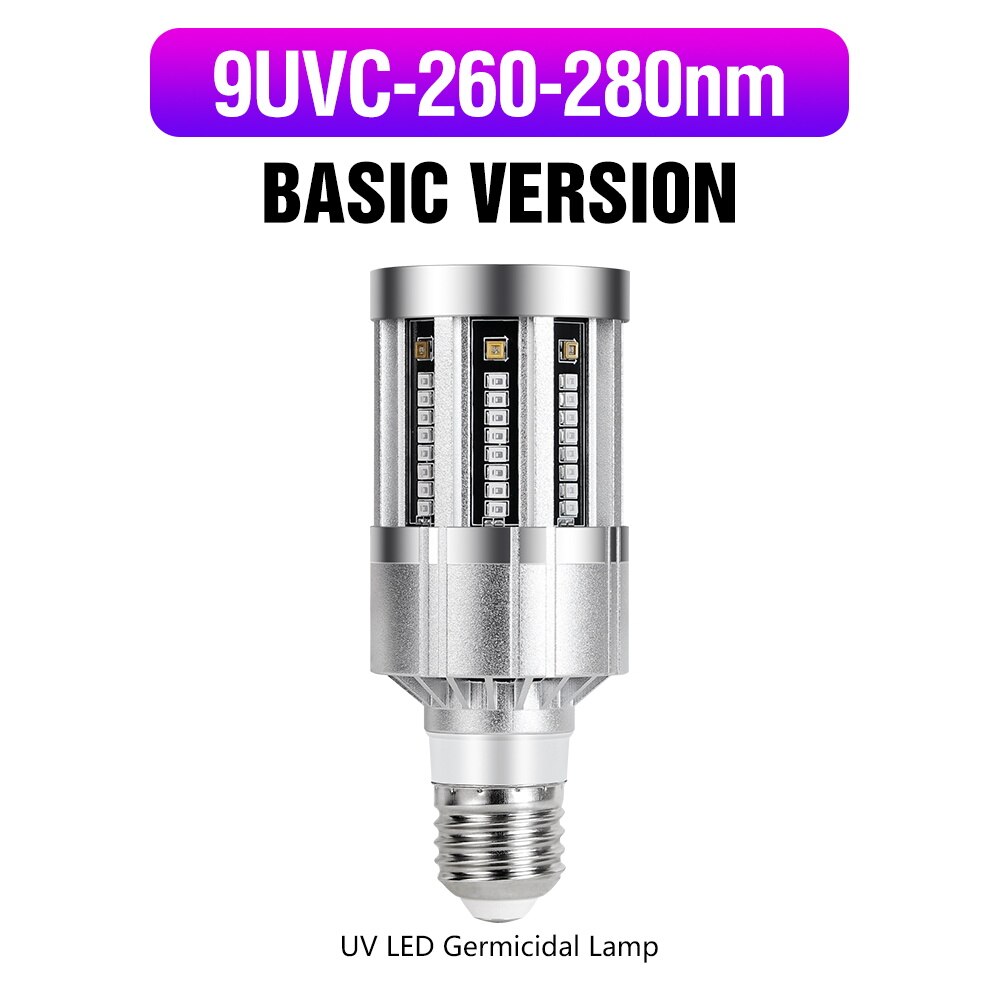 UV LED Lamp Ultraviolet Light Bulb UVC Bacterial Desinfection Lamp 220V LED Corn Bulb E27 Sterilization Light Germicidal Lamp: Only One Bulb 9UVC
