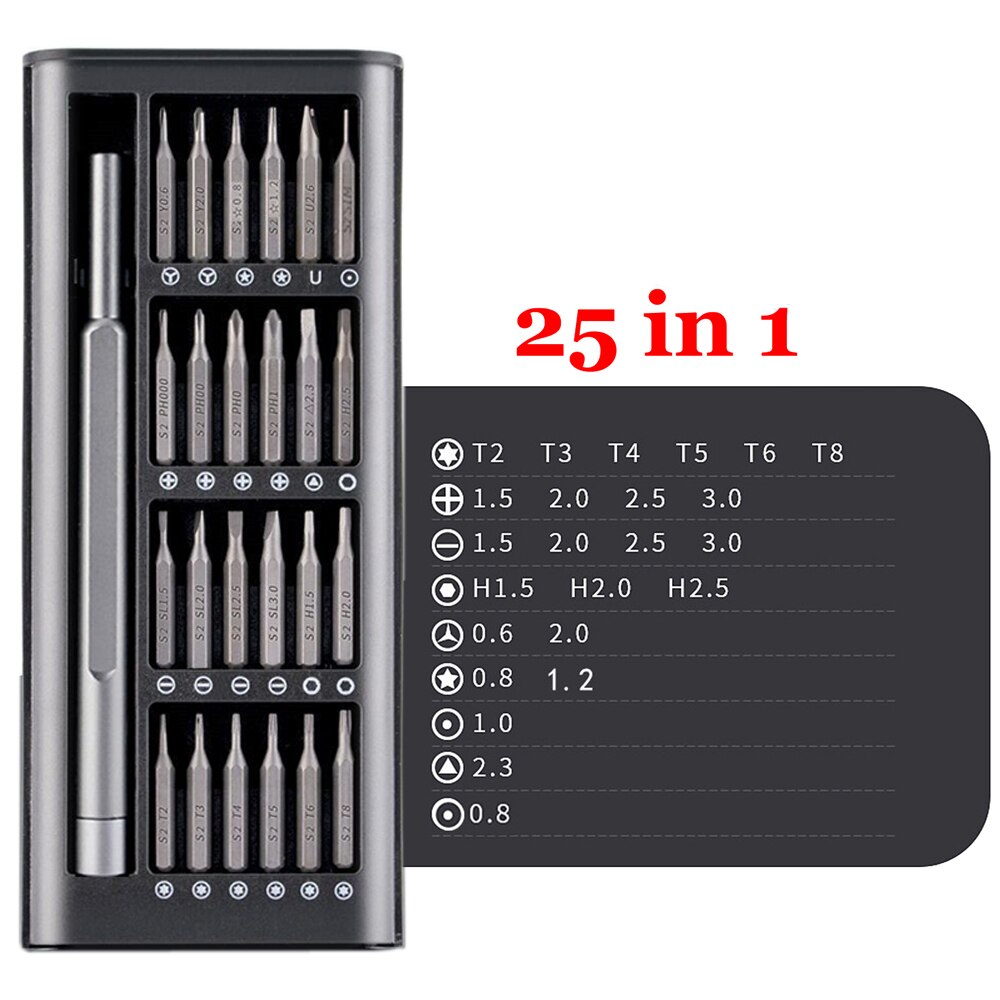 Screwdriver Set Magnetic Screw Driver Kit Bits Precision Bits Torx Hex Bit Handle Mobile Phone Repair Kit Tools VS Xiaomi: 25 in 1