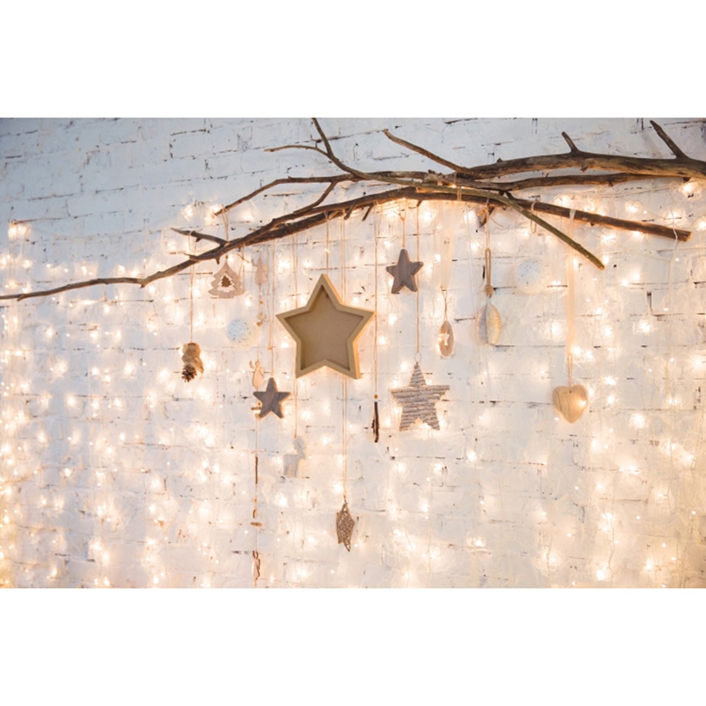 5x3ft Photography Backdrop Christmas lights stars white Background Vinly Cloth Wall Decor Baby Birthday Party