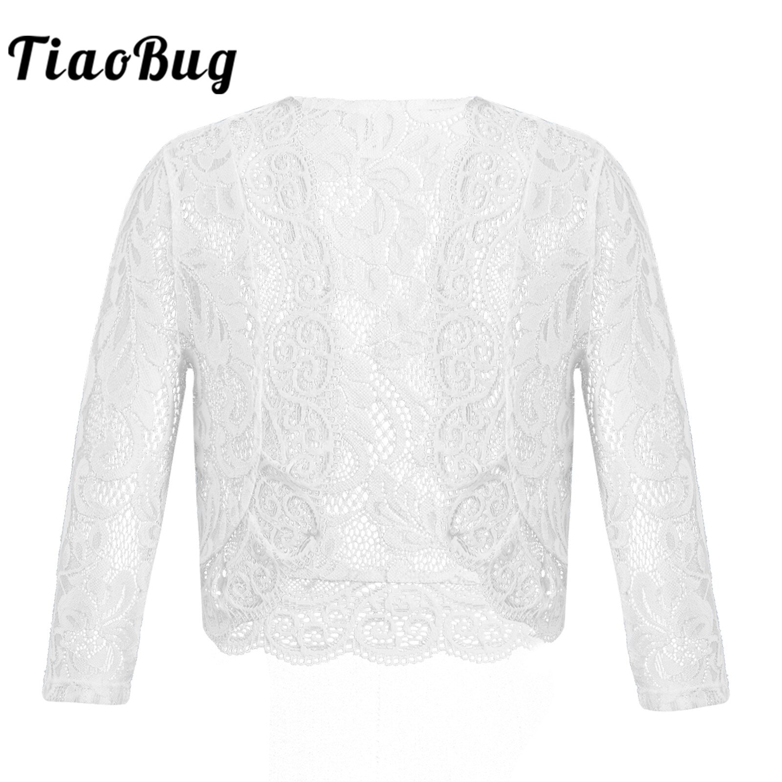 Girls Lace Bolero Shawl Long Sleeve Shrug Flower Girls Jacket Children Open Front Cardigan Princess Outerwear Kids Wrap