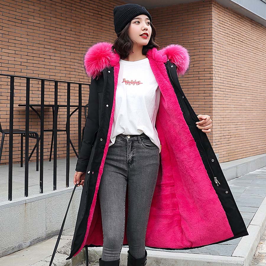 Manteau d'hiver femmes grande fourrure col à – Grandado