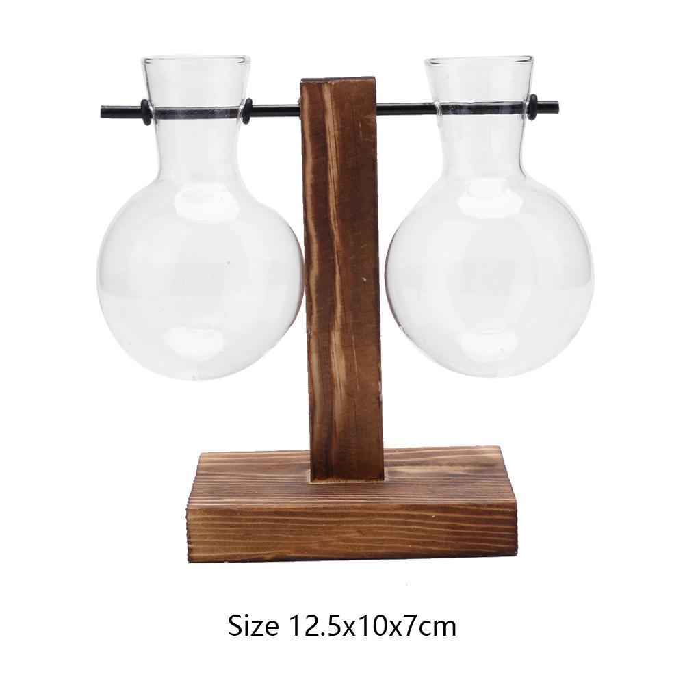 Glas och trä vas plantering terrarium bord skrivbord hydroponics växt bonsai blomkruka hängande krukor med trä bricka heminredning: B003