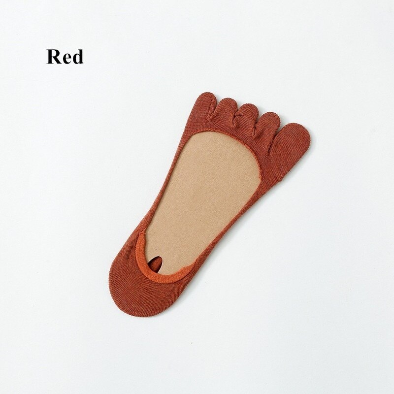 Calcetines de verano de cinco dedos, calcetines invisibles boca superficial barco para mujer, Color sólido, transpirable, algodón, dedos abiertos, calcetines de cinco dedos: Rojo