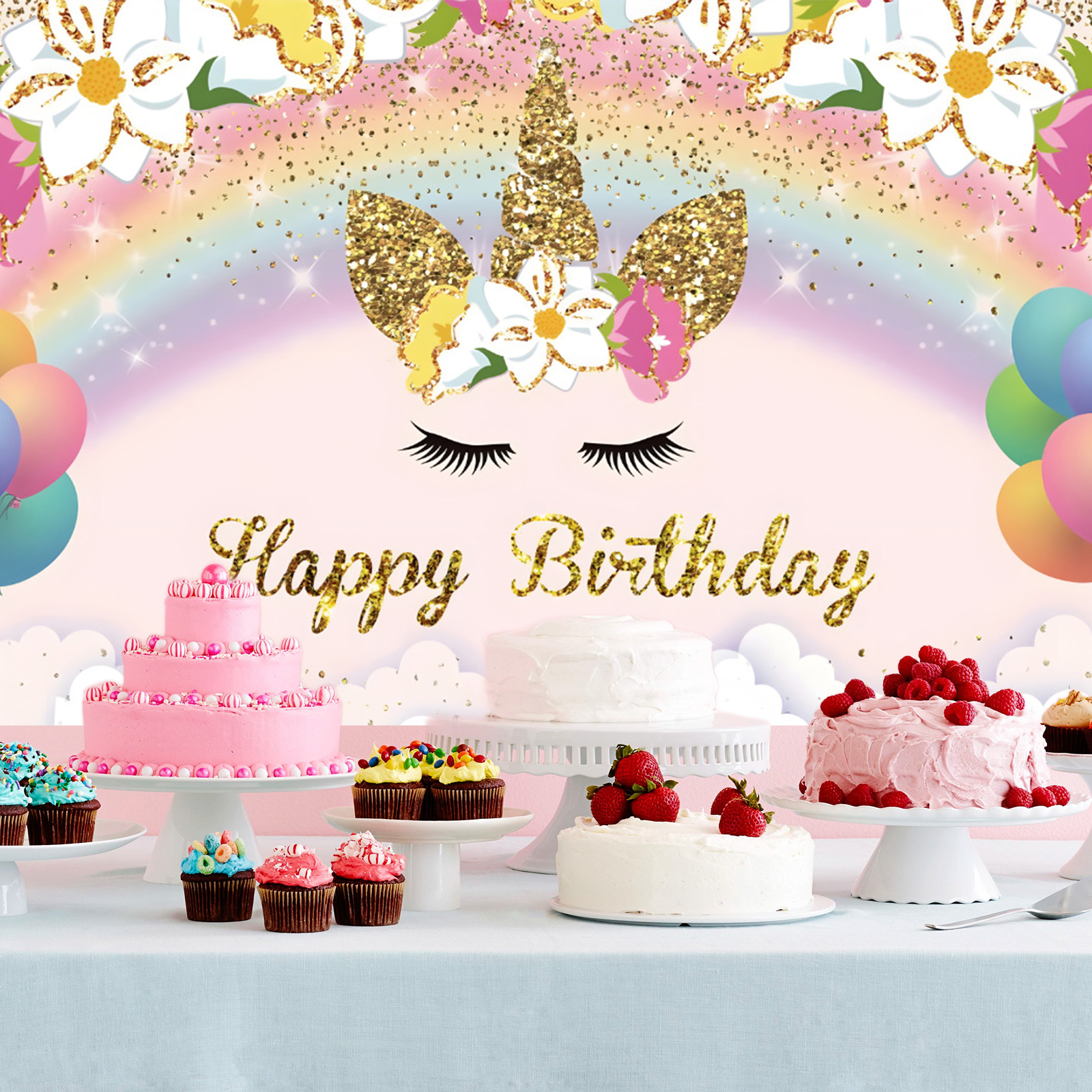 Unicorn Background Girl Birthday Party Decoration Unicorn Theme Cake Table Banner Photography Background Baby Shower Decoration