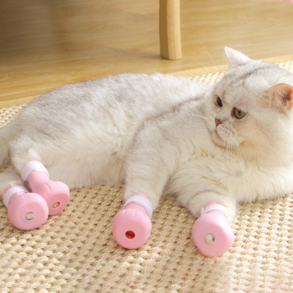 Chaussures anti-rayures en Silicone pour chat, bottes réglables pour animaux de compagnie, bain, lavage des griffes, couverture de patte, protecteur, fournitures de toilettage, 4 pièces
