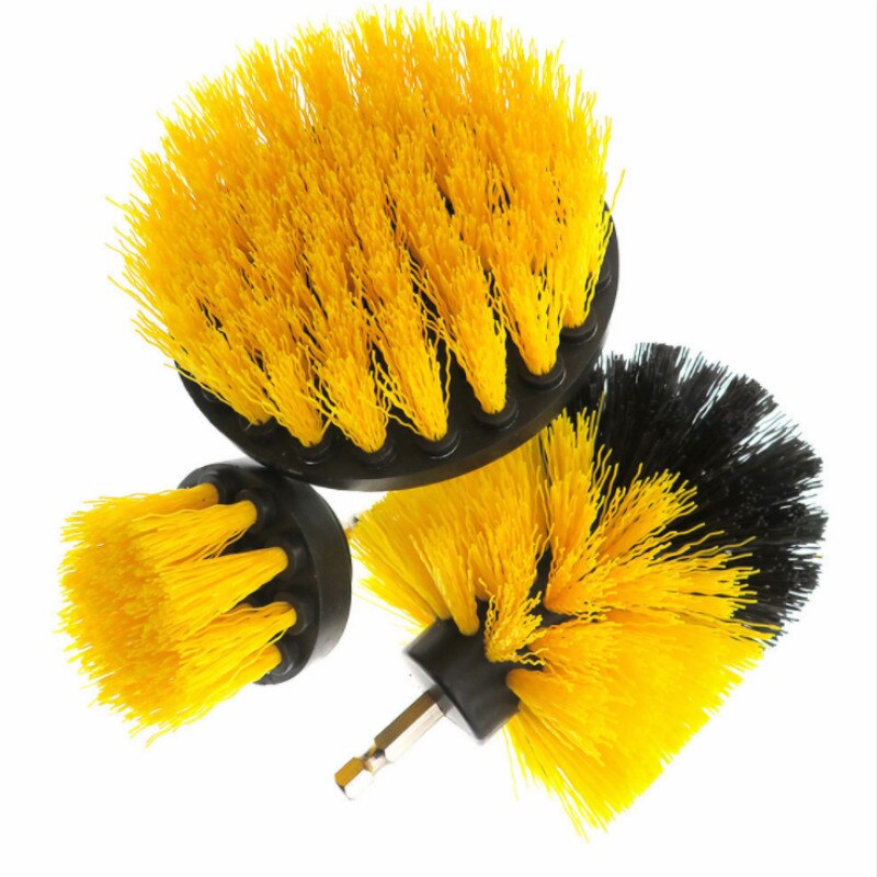 Drill Brush Set All Purpose Cleaner Scrubbing Brushes for Bathroom Surface Grout Tile Tub Shower Kitchen Auto Care Cleaning Tool: Yellow 3pcs