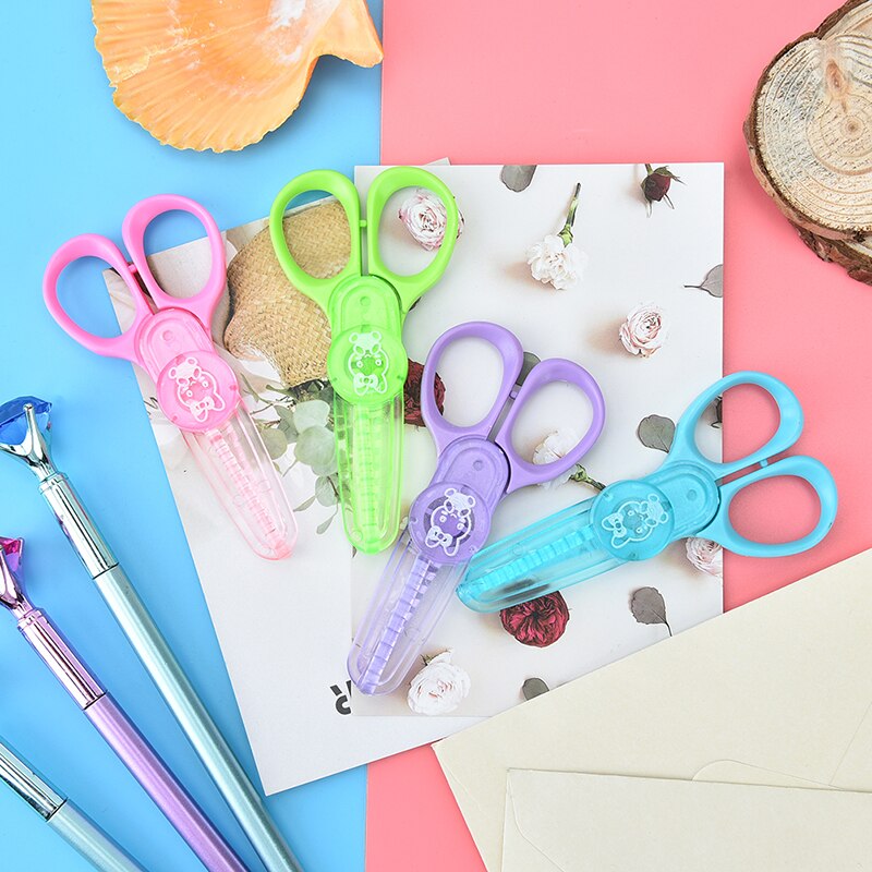 Handgemaakte diy fotoalbum kantschaar kinderen plastic mini veiligheidsschaar tesoura papier kant dagboek decoratie