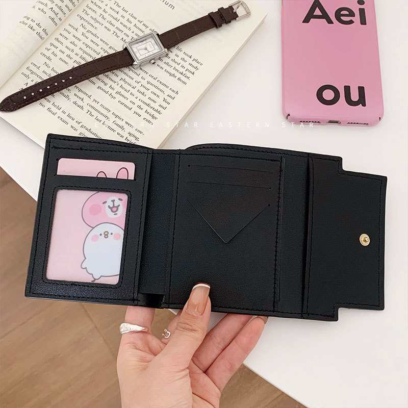 Wallets Girls Cute Bow Small Wallet Aesthetic Card Holder Classic Three Fold Purse For Women Student Simple Coin Pouch