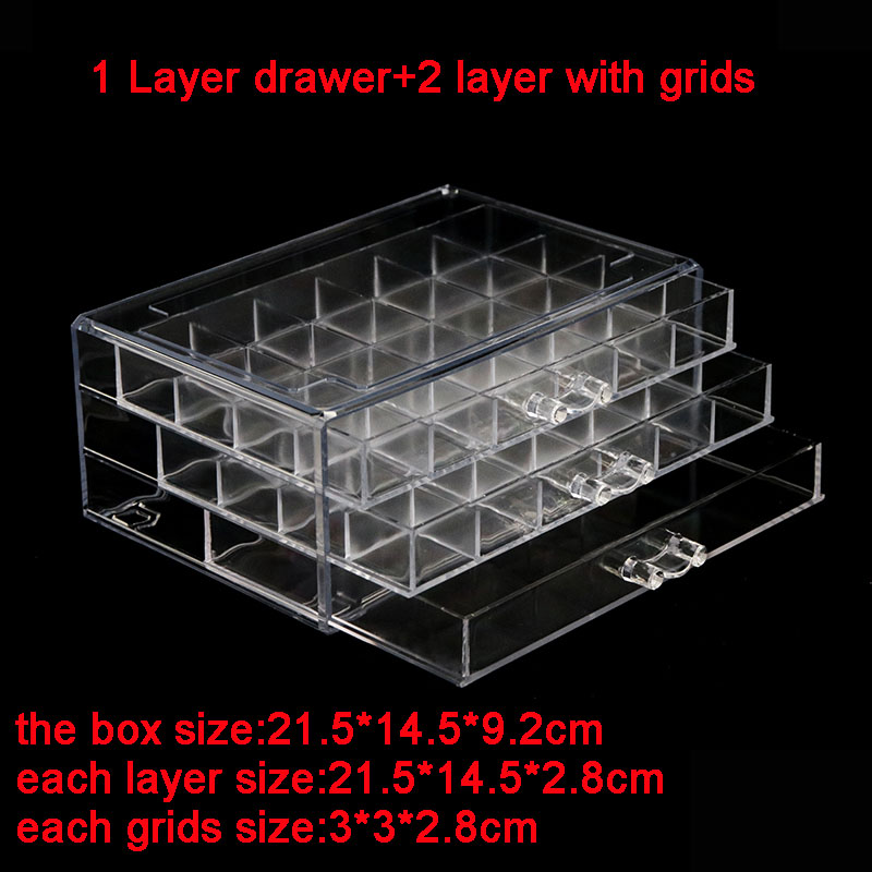 Akryl nail art tilbehør perler opbevaring kuffert skuffe æske krystal negle kunst dekoration arrangør holder smykke beholder: 48 gitter og 1 skuffe