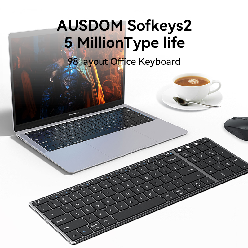 AUSDOM Sofkeys2 bezprzewodowy podwójny Bluetooth 5.0 światowa premiera 2.4G klawiatura biurkowa biznes biuro komputer domowy Laptop 98 klawiszy