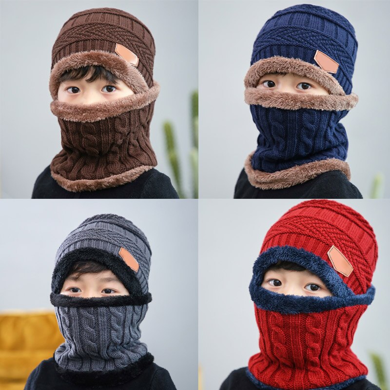 1 pz cappello sciarpa Set bambini fagiolo lavorato a maglia sciarpa berretto bambini autunno inverno pile caldo cappello sciarpa lavorata a maglia per ragazzi ragazze