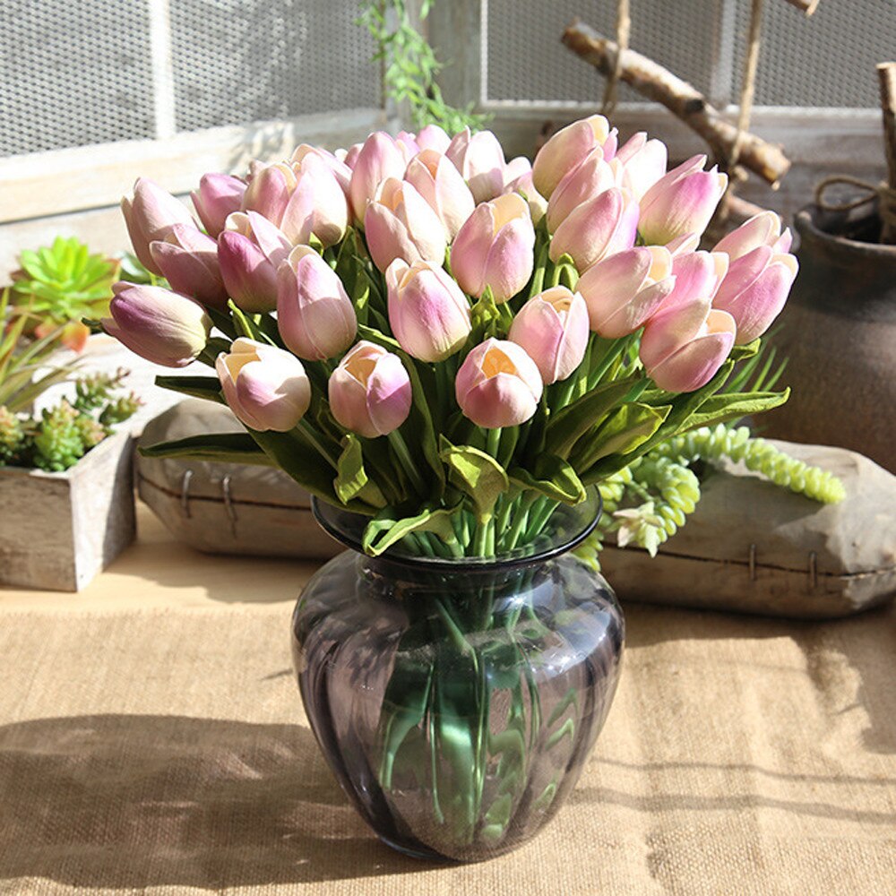 Kunstmatige Nep Bloem Tulp Boeket Bloemen Bruidsboeket Party Home Decor Geel Wit Rood Paars Roze Oranje Groen 5Pc tulp: PP