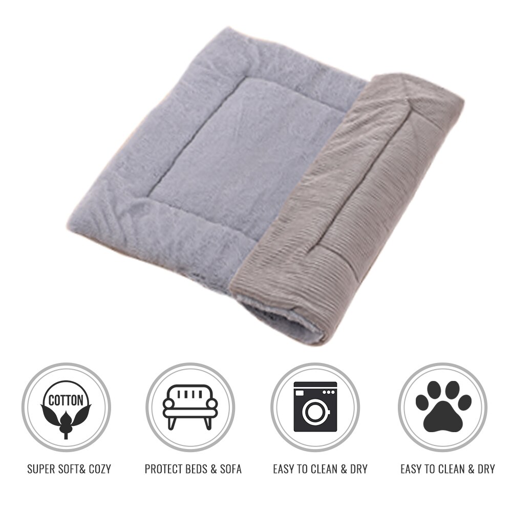 Kattsäng hund säng husdjursmatta vinter förtjocka varm katt hundfilt valp sovfodral handdukskudde för liten medelstor hundkoja: Corduroy grå / 75 x 55cm