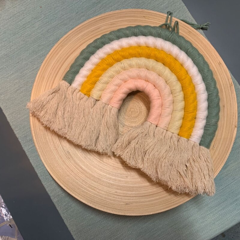 Nordic Kids Nursery Room Decor Handmade Weaving Rainbow Wall Hanging Children Baby Girls Room Hanging Wall Decor