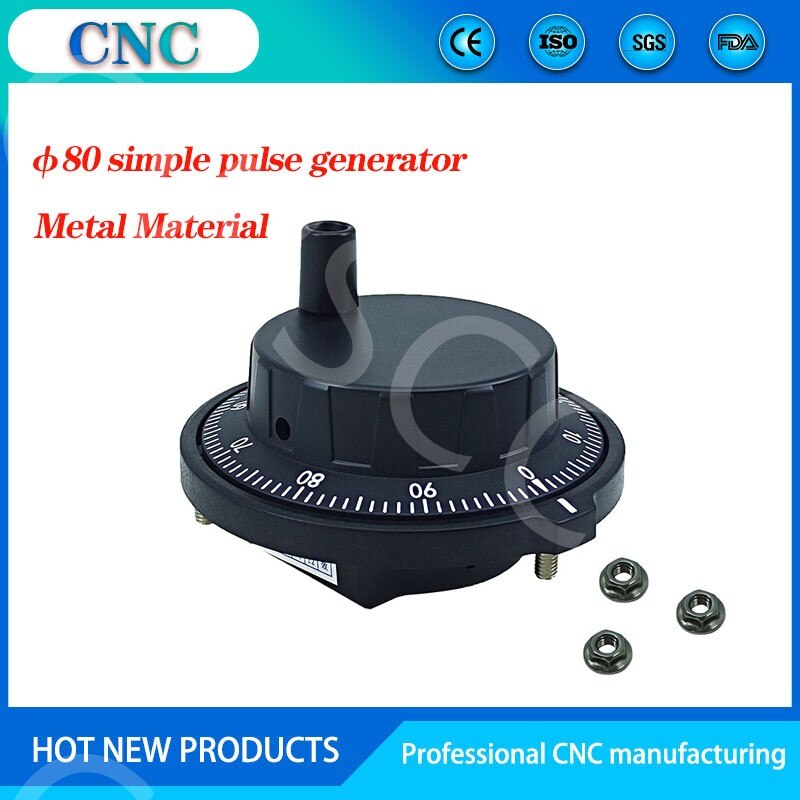 80MM diameter simple pulse generator CNC electronic handwheel electronic hand pulse input DC5V black metal shell