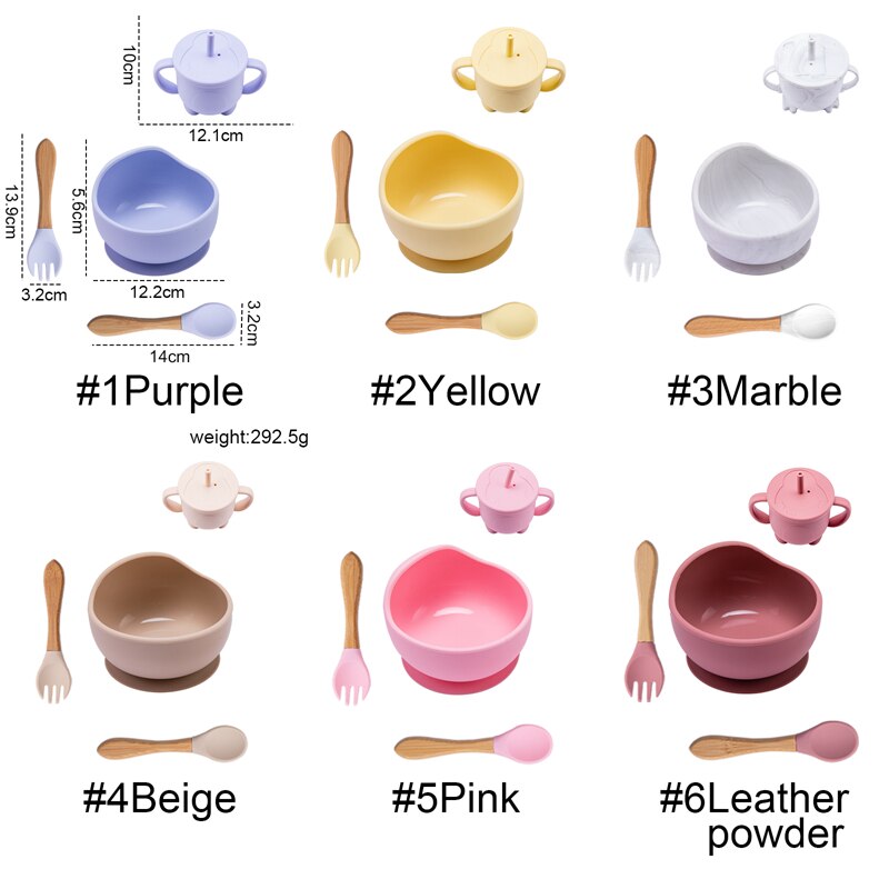 Baby Silicone Bowl Fork Spoon Straw Cup Set Silicone Bowl &amp; Spoon Learning Dishes Tableware Suction Bowl BPA Free Baby Product
