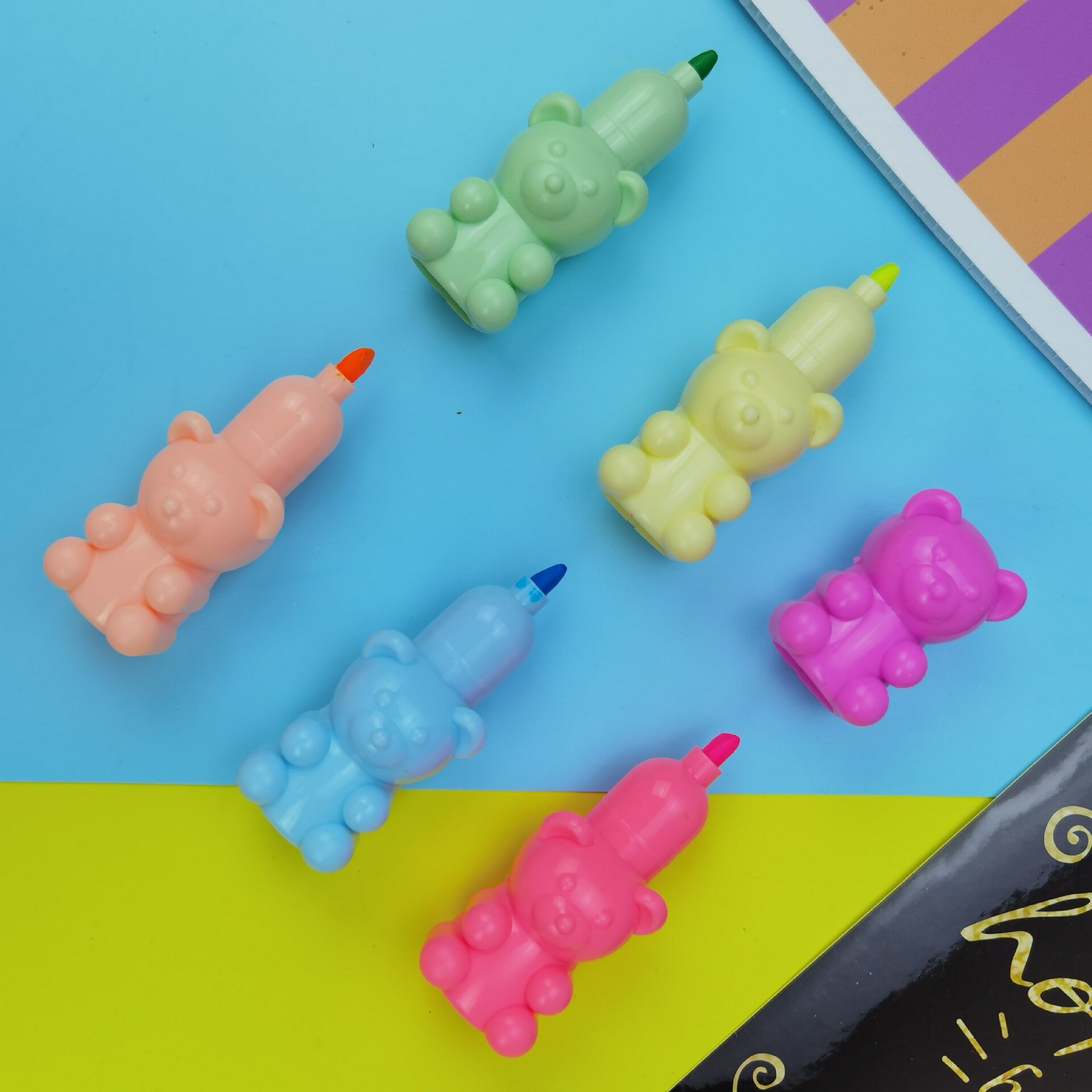 12 Set/partij Creatieve Mini Beer Markeerstift Kawaii 6 Kleuren Tekening Schilderen Art Marker Pen Schoolbenodigdheden Briefpapier