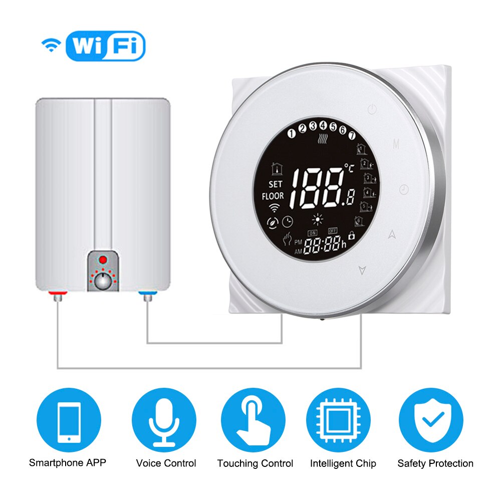 BHT-6000-GCLW Water/Gas Boiler Thermostat Backlight WIFI Weekly Programmable LCD Touch Screen Works with Alexa Google home: GC white with wifi
