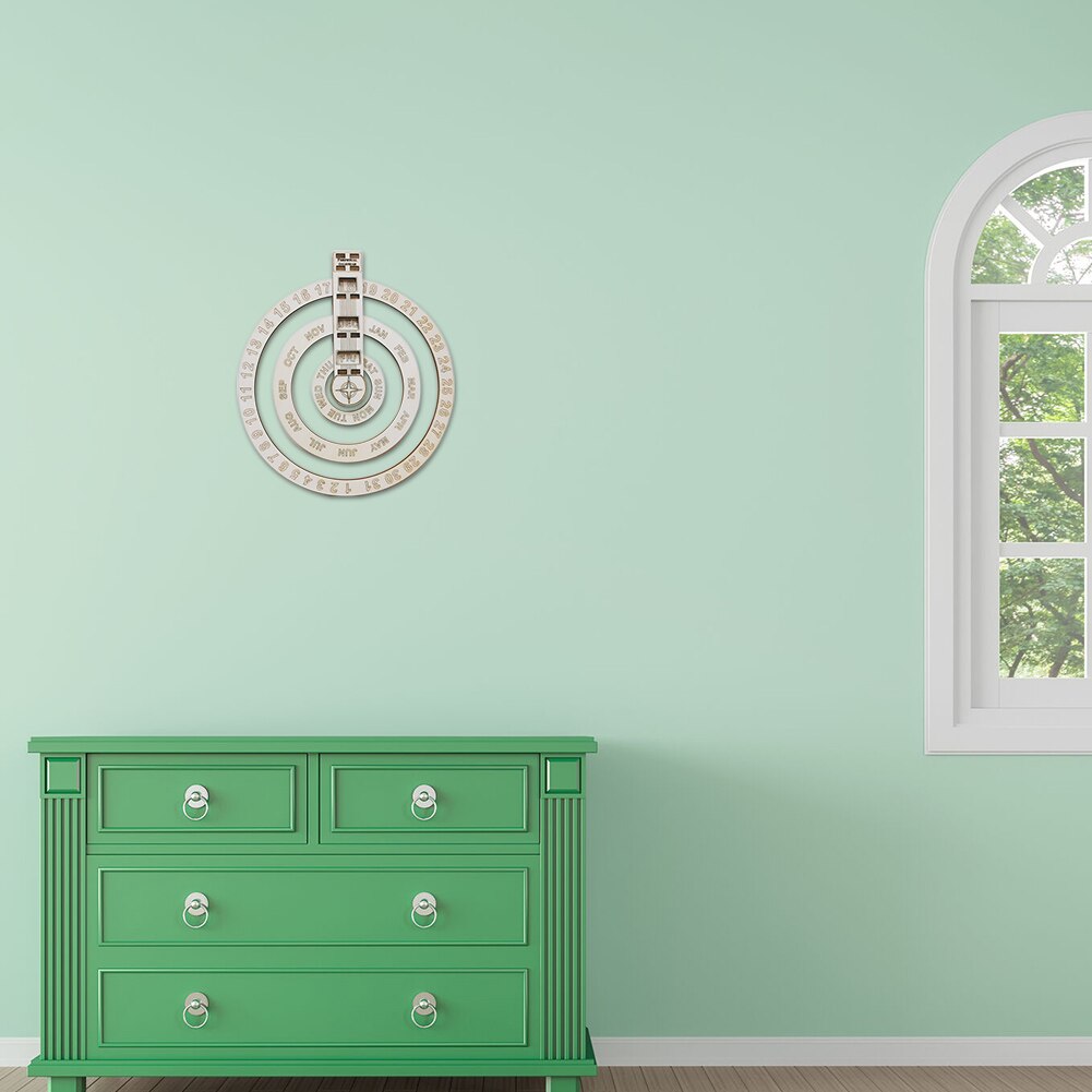 Rustic Wooden Perpetual Calendar Wall Hanging Classroom Office Living Room Bedroom Circular Home Decor Date Birthday Anniversary