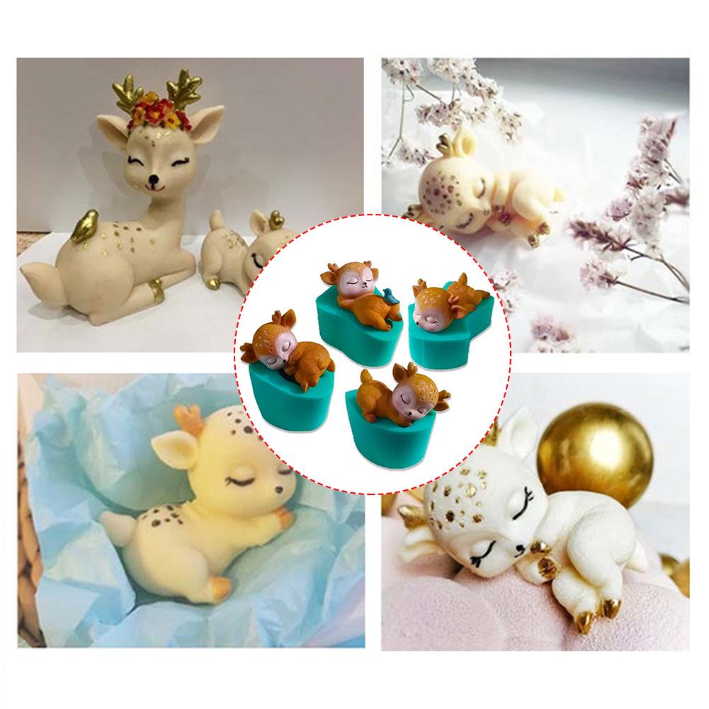 Moule à gâteau Sika cerf 3D en Silicone, série animaux, moule à gâteau Fondant, ciment d'argile, chocolat, outils de décoration