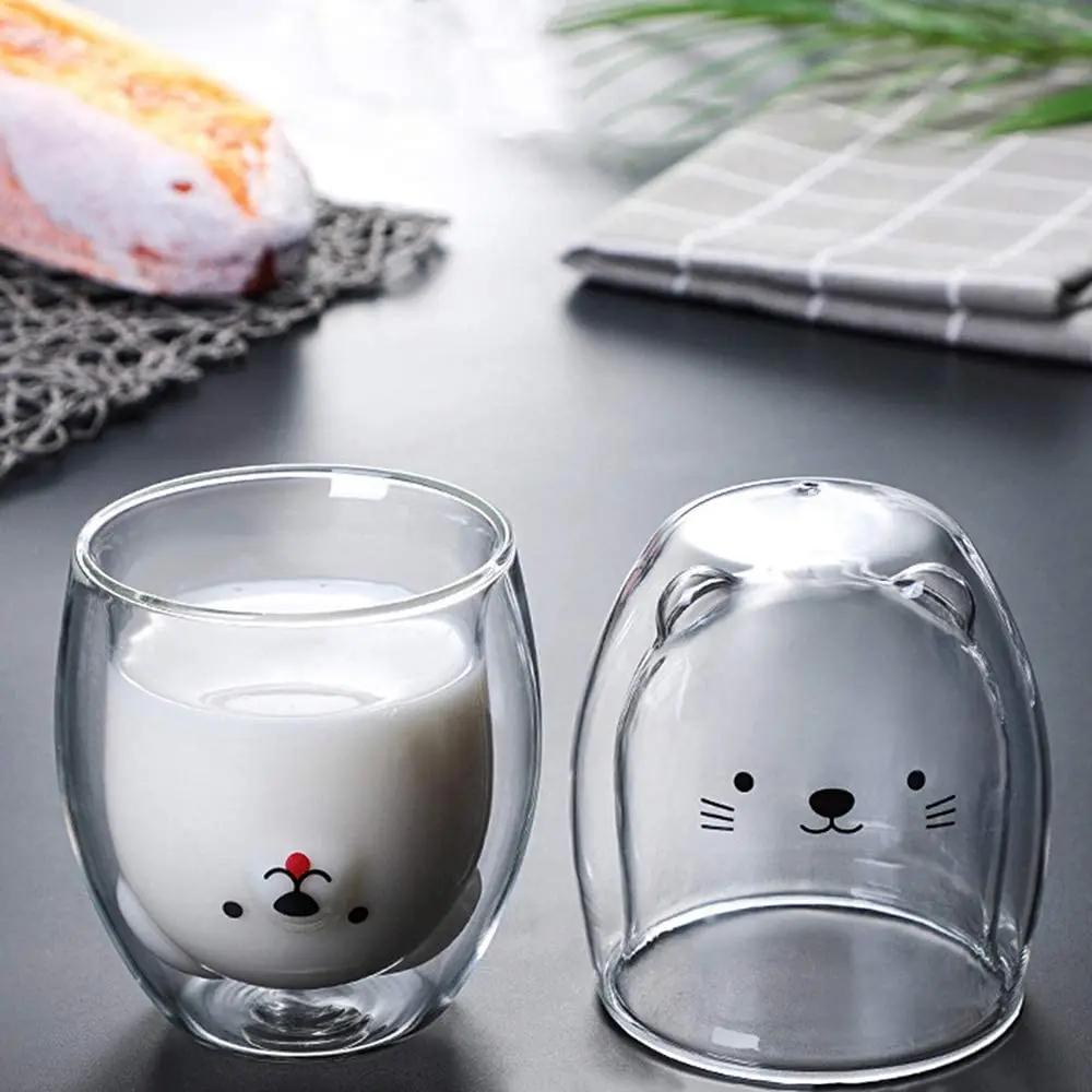 250ml tuplalasikuppi kahvimuki karhu kissa koira eläin läpinäkyvä söpö maito mehu tee juominen kupit syntymäpäiväjuhlat viinilasit