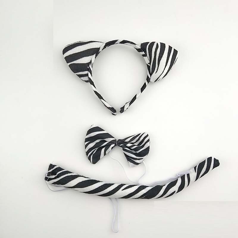 Fest børn voksen tegneserie zebra øre pandebånd hale slips fødselsdag dyr cosplay hårbånd plys halloween fødselsdag: 3