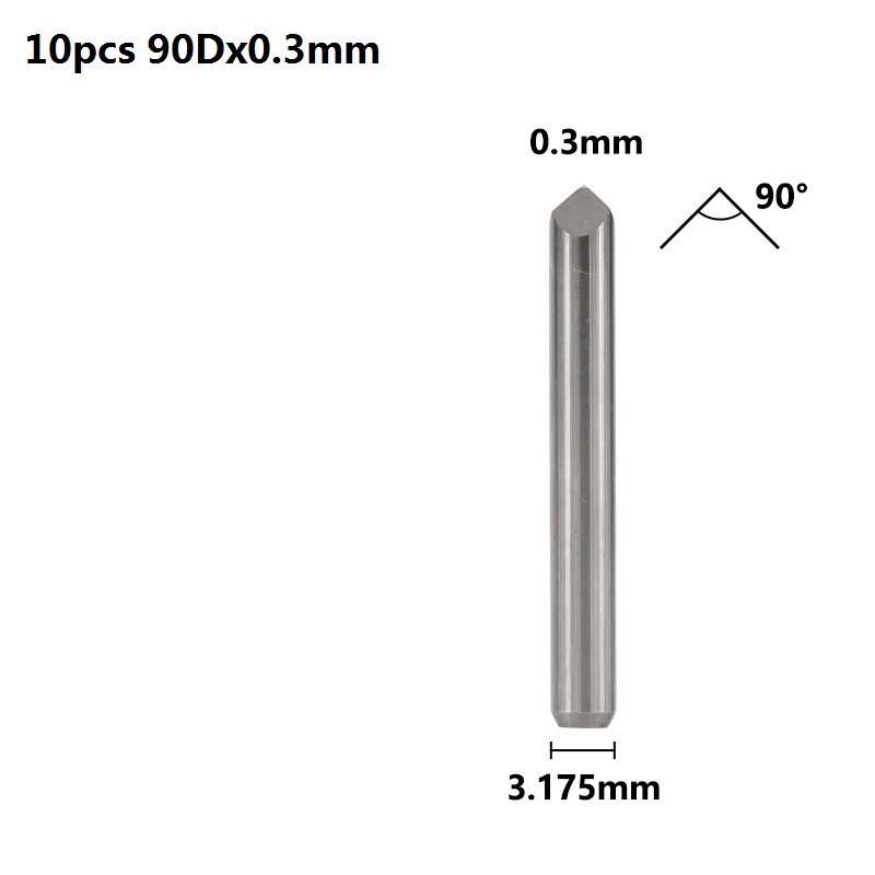 Xcan 3 Rand Piramide Graveren Bits 10 Stuks 20/30/40/45/60/90 Graden Tip 0.1-0.3Mm 3.175Mm Shank Cnc 3D Frees: 10pcs 90Dx0.3mm