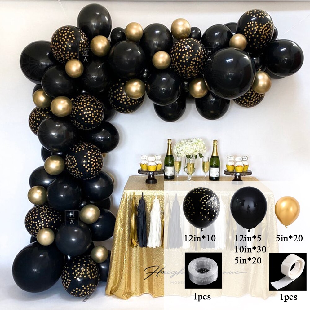 87 stk diy ballon guirlande arch kit sort guld champagne latex balloner til år pensionering eksamen fest dekoration: Sort
