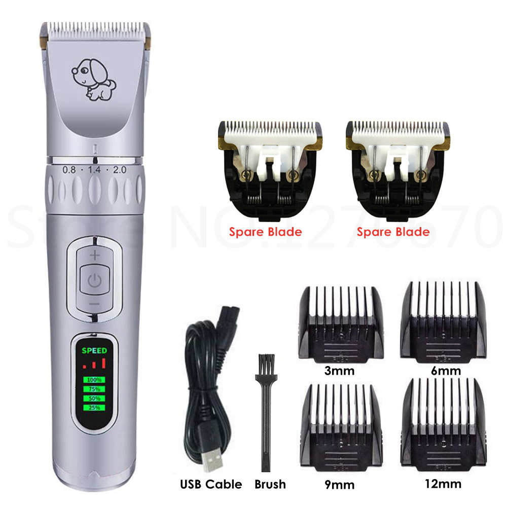 Hundeklippere kattehårklipper pleje dyr kæledyrsbarbermaskine trådløs lydløs hundehårtrimmere fjerner usb elektrisk hårklippermaskine: Sølv 2b klinger