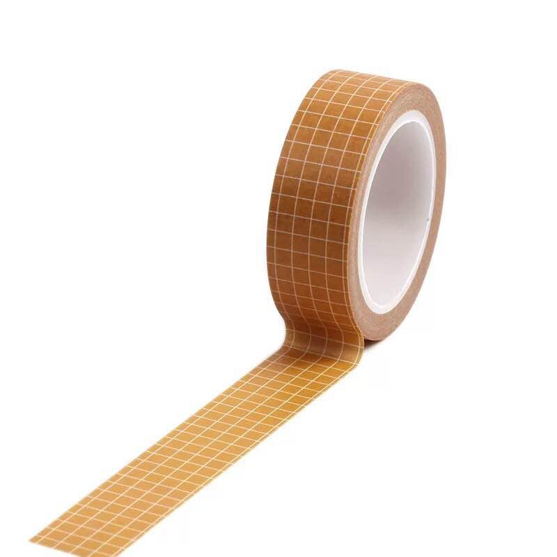 10m farverigt gitter washi tape japansk papir diy planlægger 1.5cm bredt maskeringstape klæbebånd klistermærke dekorativt papirbånd: Brun