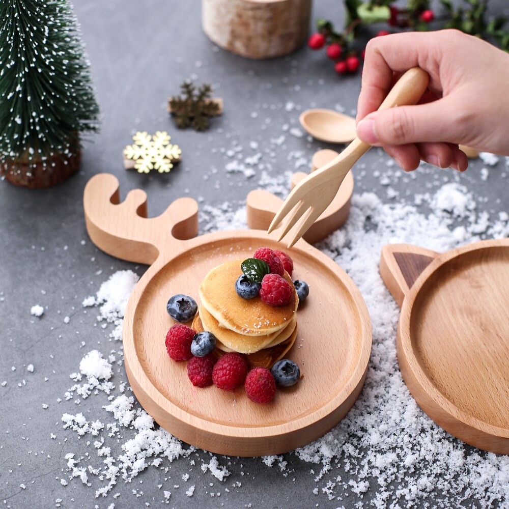 Wooden Cartoon Snack Tray Fruit Bread Dessert Cake Storage Tray Children Breakfast Cute Plate Kitchen Organizer Tools