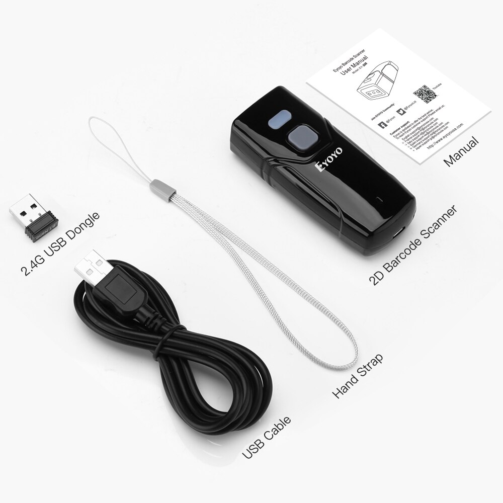 Eyoyo mini 1d 2d qr barcode scanner , 3- in -1 usb wired & 2,4g wireless & bluetooth barcode reader portable ccd pdf image scanner