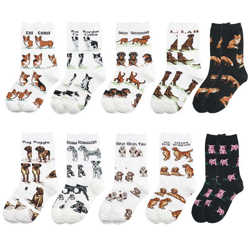 Calcetines divertidos y alegres Unisex, diferentes diseños de perro, cerdo, pingüino, perezoso, color blanco