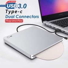 External DVD Drive USB 3.0/USB-C Dual Connectors Portable CD/DVD Player Burner for Laptop PC Windows XP/7/8 Mac OS