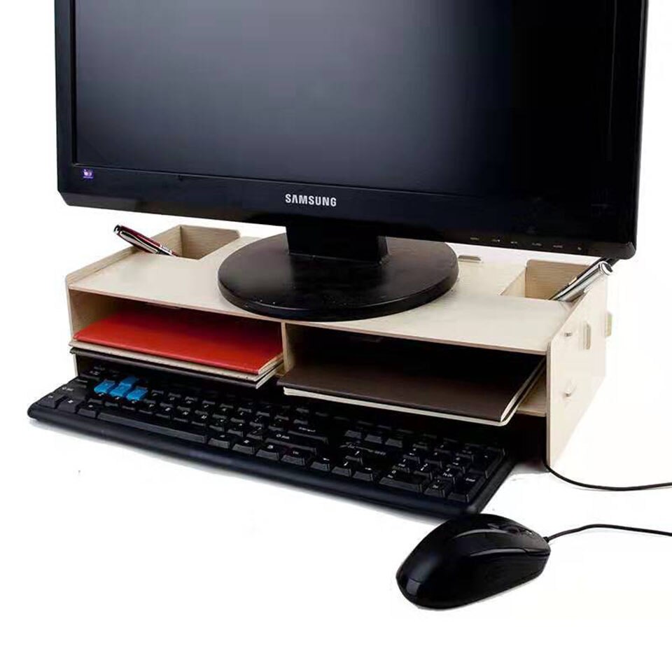 Houten Computer Monitor Organizer Escritorio Tv Pc Stand Toetsenbord Houder Bureau Organizer Thuis Bureau Opbergdoos Case
