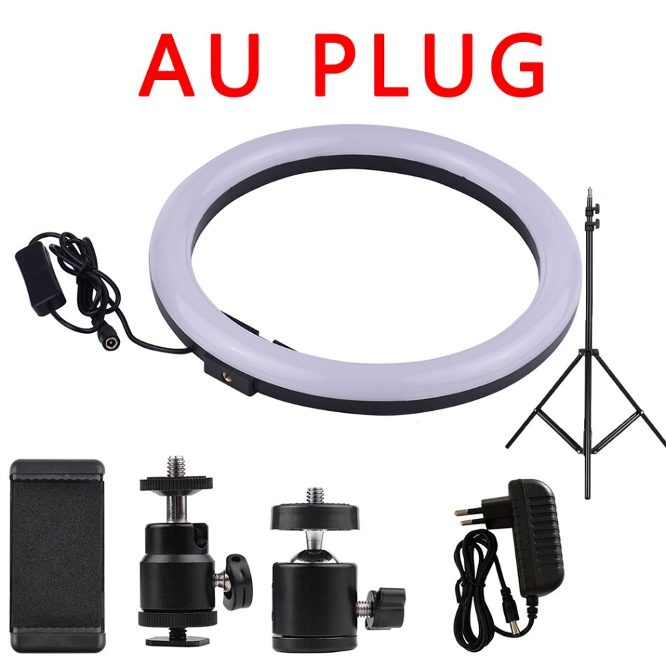 24W Dimmable 2700-5500K Photo Studio LED Video Ring Light Lamp w/ Light Stand 2pcs Ball Heads for iPhone Samsung Huawei Xiaomi: AU Plug