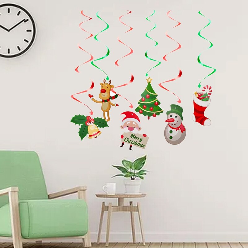 1 Set Christmas Spiral Ceiling Hanging Santa Claus Elk Bell Swirl Banner Christmas Party Home Living Room Decoration