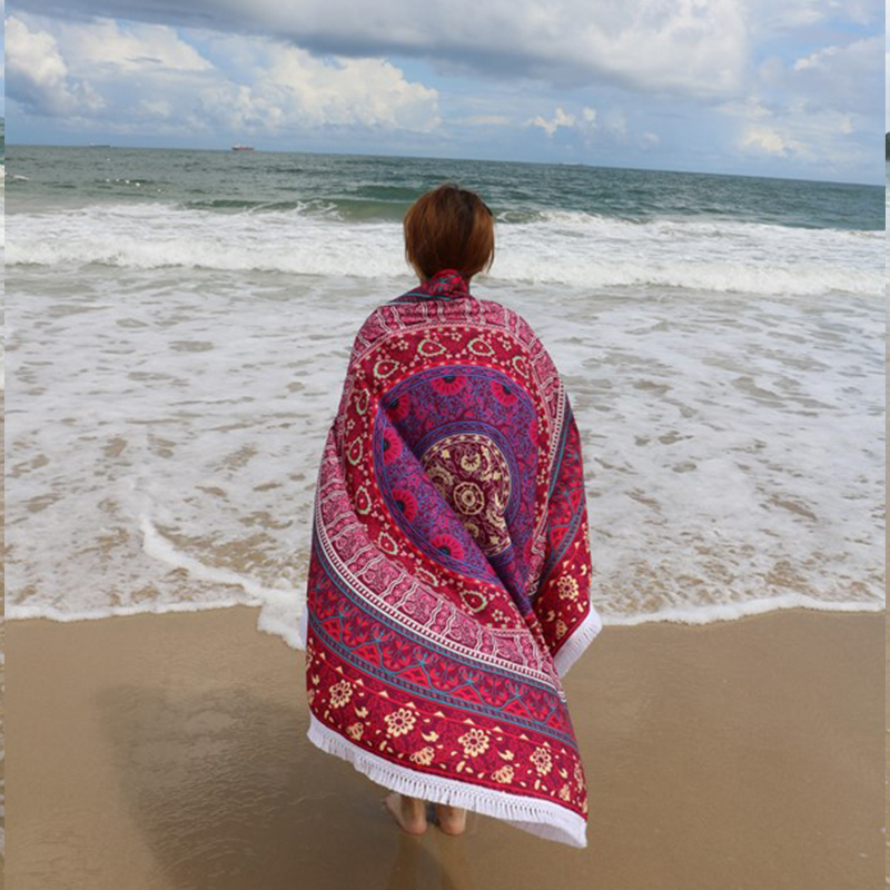 Nieuw Microfiber 145 Cm Ronde Strandlaken Met Kwasten Bohemen Gedrukt Handdoeken Voor Volwassenen BFE88